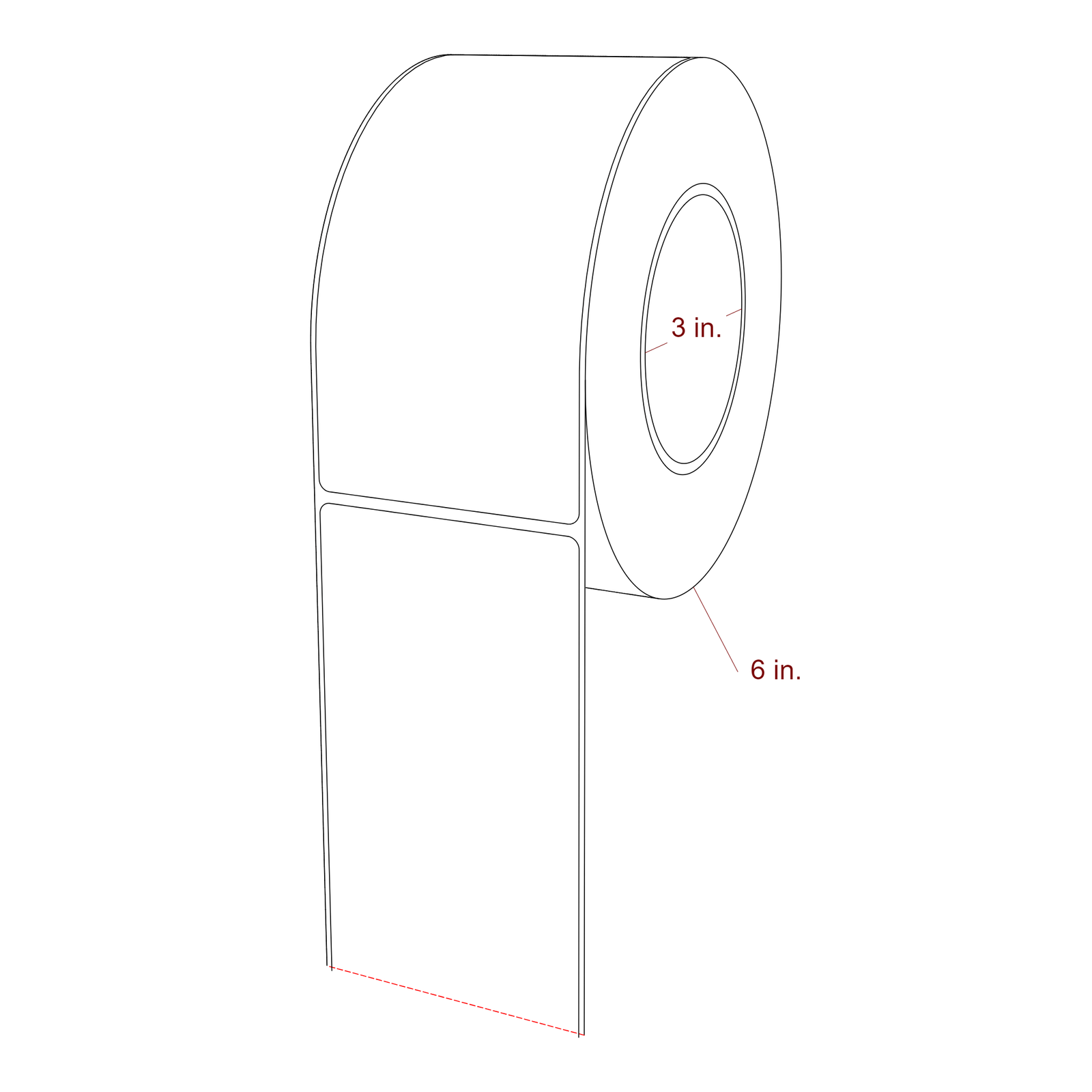 3 Inch x 6.125 Inch Rectangle Inkjet Label Roll - 3 Inch Core - 6 Inch Roll OD - 3D Perspective