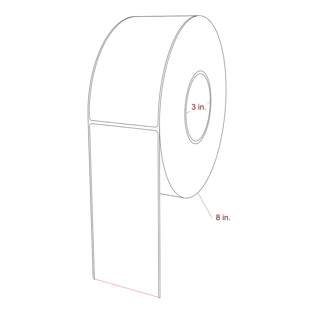 3 Inch x 6.125 Inch Rectangle Inkjet Label Roll - 3 Inch Core - 8 Inch Roll OD - 3D Perspective