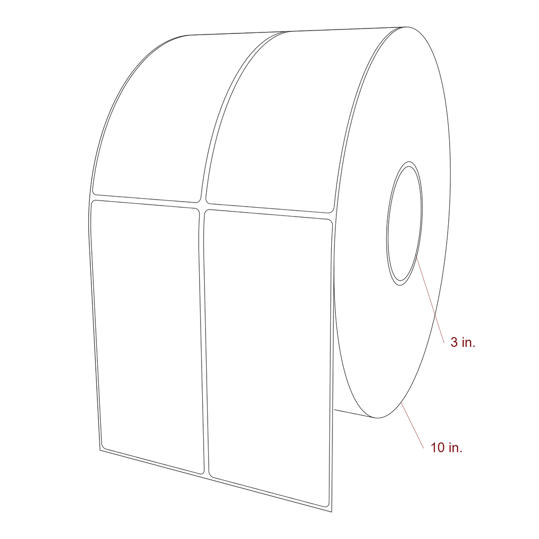 3 Inch x 6.25 Inch Rectangle Inkjet Label Roll - 3 Inch Core - 10 Inch Roll OD - 2Up - 3D Perspective