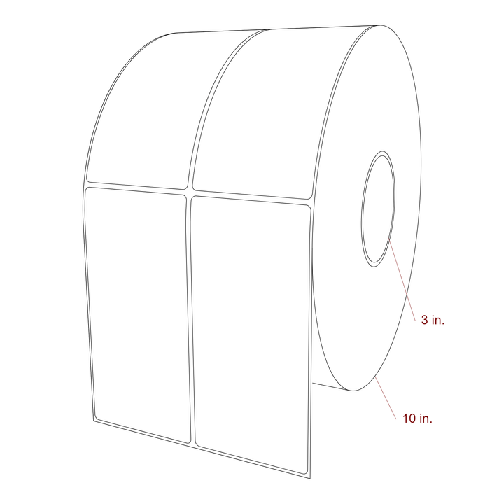 3 Inch x 6.25 Inch Rectangle Inkjet Label Roll - 3 Inch Core - 10 Inch Roll OD - 2Up - 3D Perspective