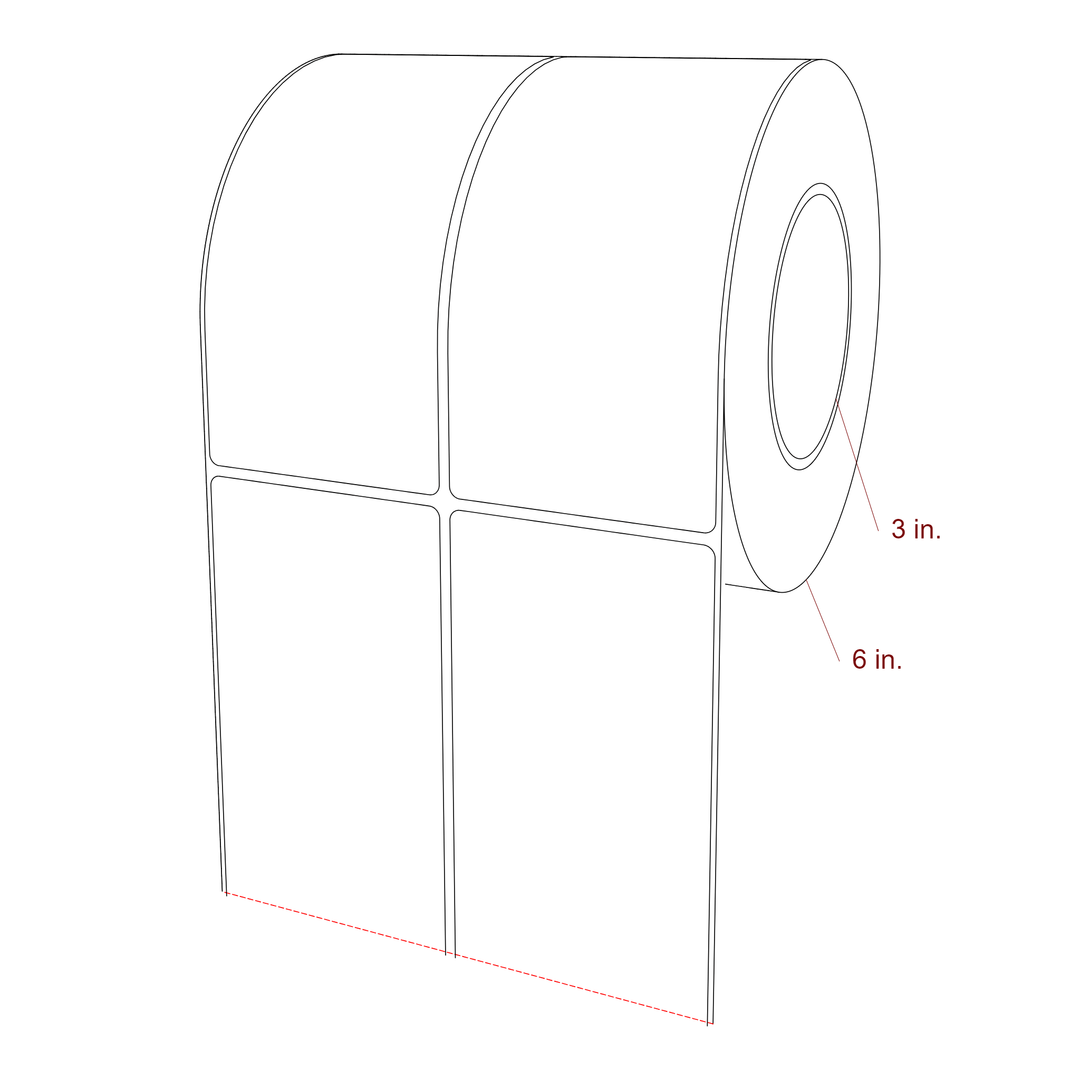 3 Inch x 6.25 Inch Rectangle Inkjet Label Roll - 3 Inch Core - 6 Inch Roll OD - 2Up - 3D Perspective