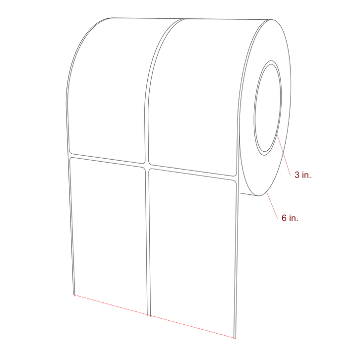 3 Inch x 6.25 Inch Rectangle Inkjet Label Roll - 3 Inch Core - 6 Inch Roll OD - 2Up - 3D Perspective