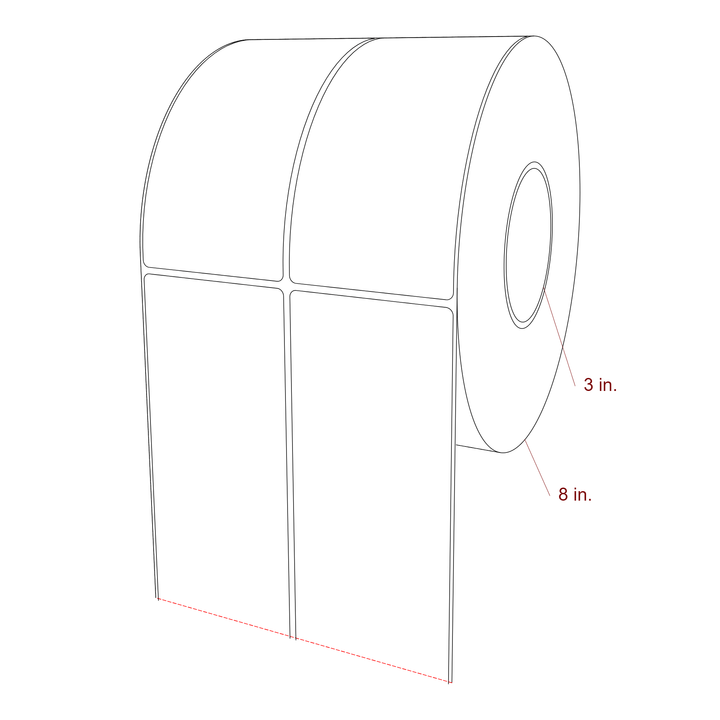 3 Inch x 6.25 Inch Rectangle Inkjet Label Roll - 3 Inch Core - 8 Inch Roll OD - 2Up - 3D Perspective