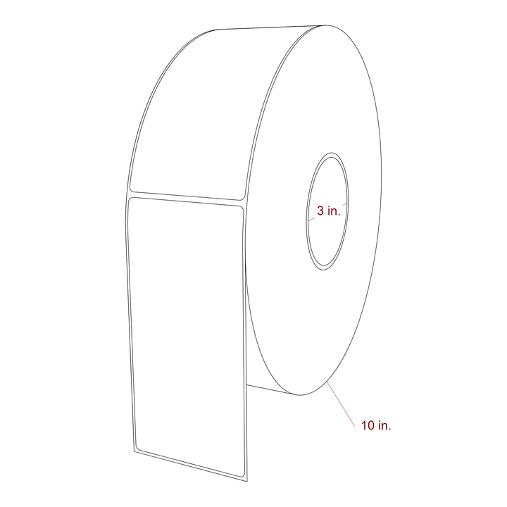 3 Inch x 6.25 Inch Rectangle Inkjet Label Roll - 3 Inch Core - 10 Inch Roll OD - 3D Perspective
