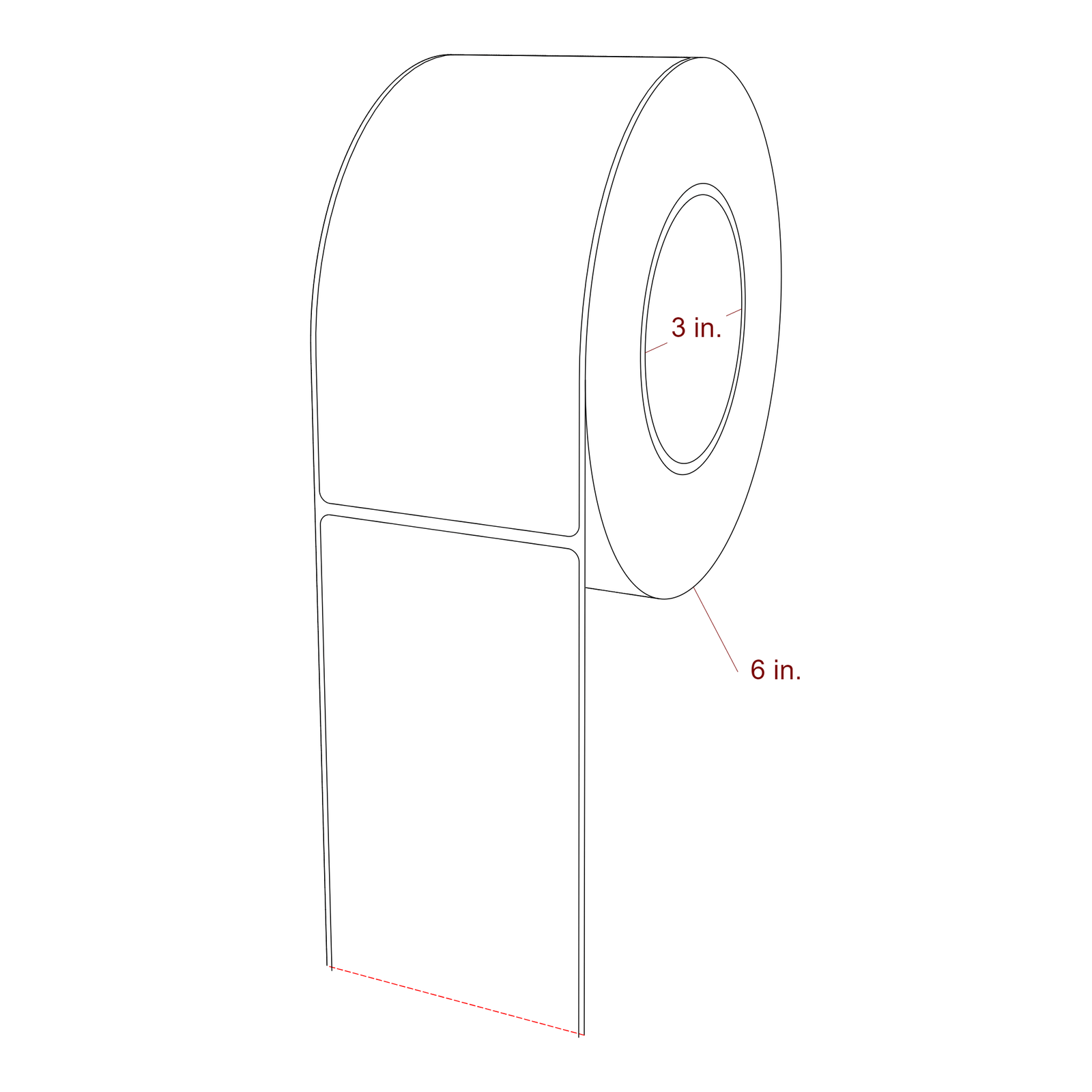 3 Inch x 6.25 Inch Rectangle Inkjet Label Roll - 3 Inch Core - 6 Inch Roll OD - 3D Perspective