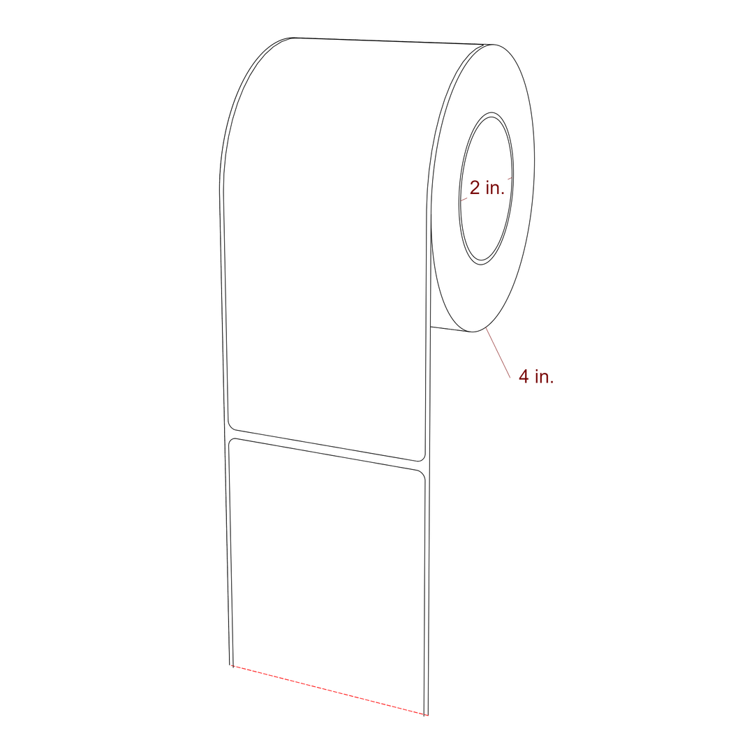 3 Inch x 6.5 Inch Rectangle Inkjet Label Roll - 2 Inch Core - 4 Inch Roll OD - 3D Perspective