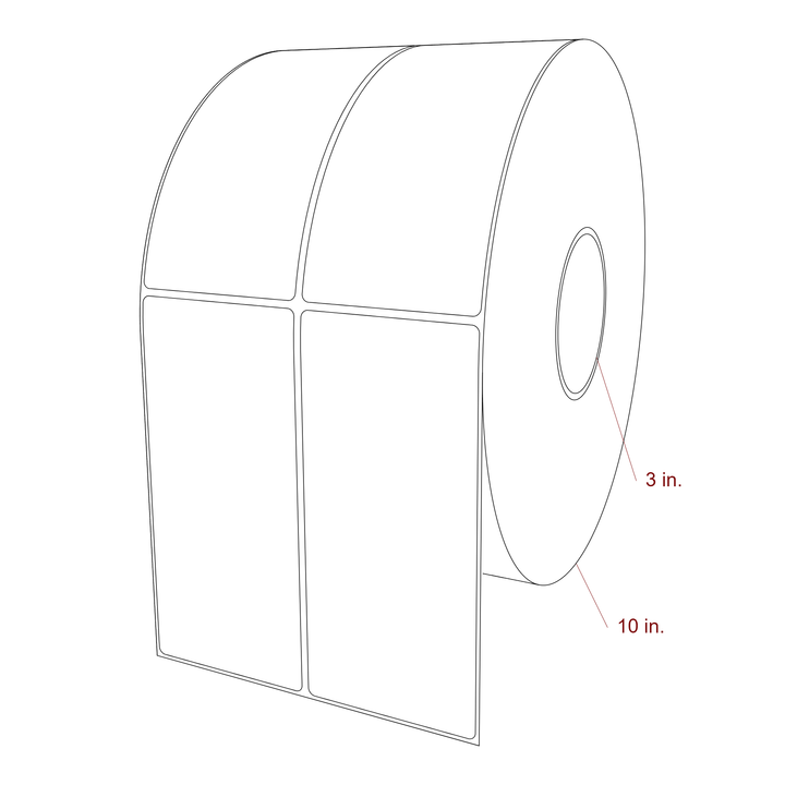 3 Inch x 6.5 Inch Rectangle Inkjet Label Roll - 3 Inch Core - 10 Inch Roll OD - 2Up - 3D Perspective