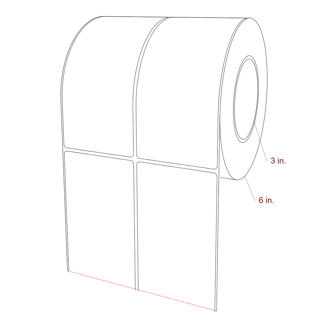 3 Inch x 6.5 Inch Rectangle Inkjet Label Roll - 3 Inch Core - 6 Inch Roll OD - 2Up - 3D Perspective