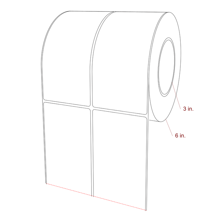 3 Inch x 6.5 Inch Rectangle Inkjet Label Roll - 3 Inch Core - 6 Inch Roll OD - 2Up - 3D Perspective