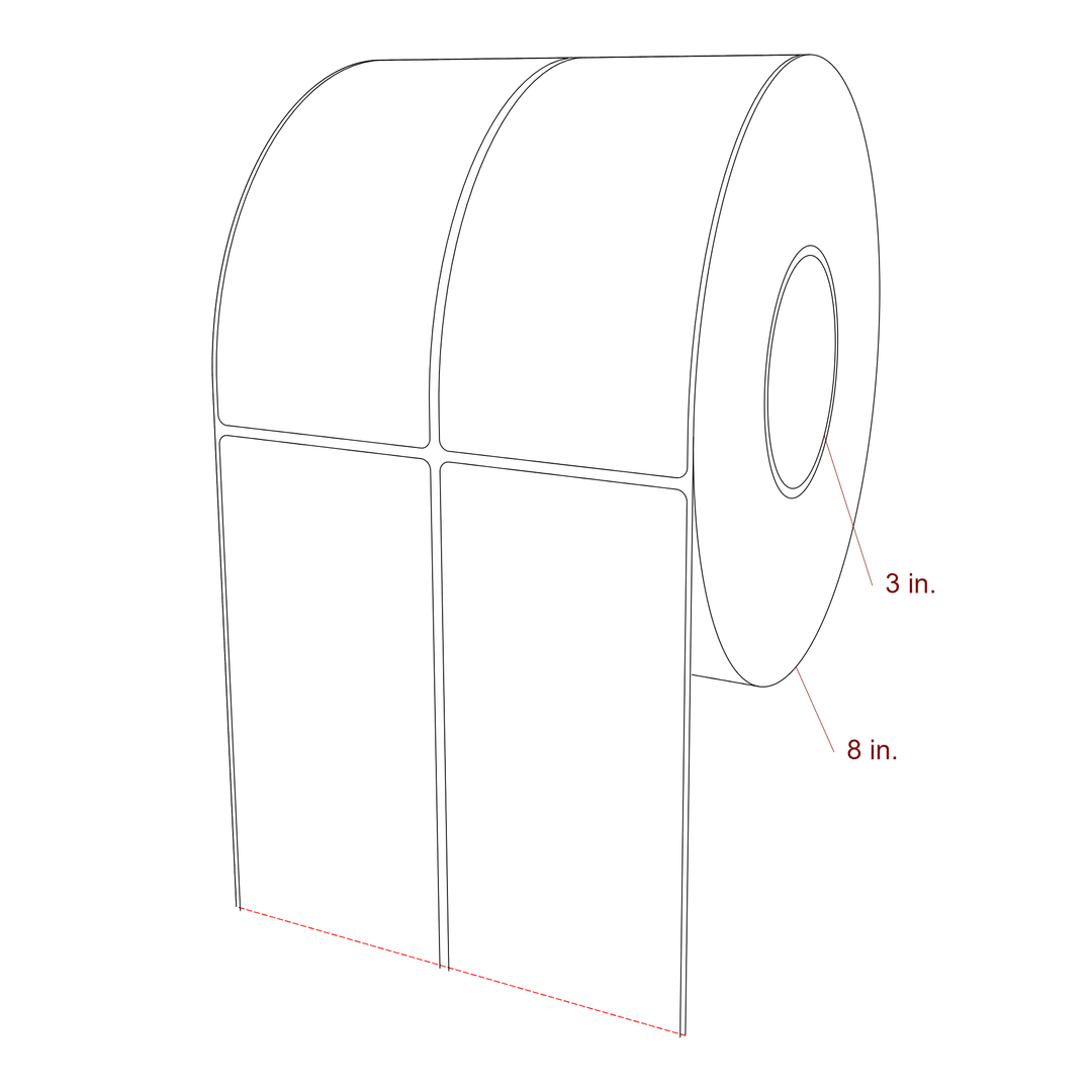 3 Inch x 6.5 Inch Rectangle Inkjet Label Roll - 3 Inch Core - 8 Inch Roll OD - 2Up - 3D Perspective