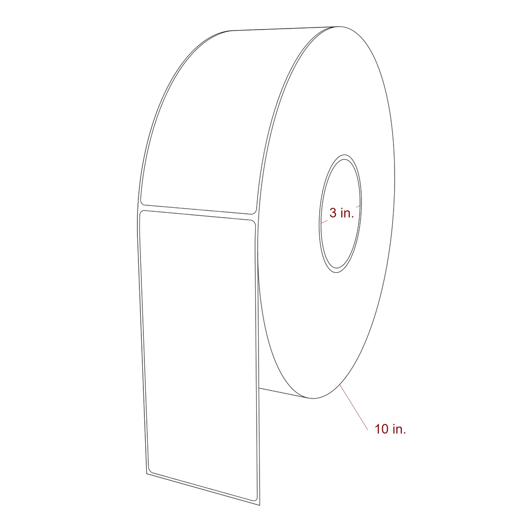 3 Inch x 6.5 Inch Rectangle Inkjet Label Roll - 3 Inch Core - 10 Inch Roll OD - 3D Perspective
