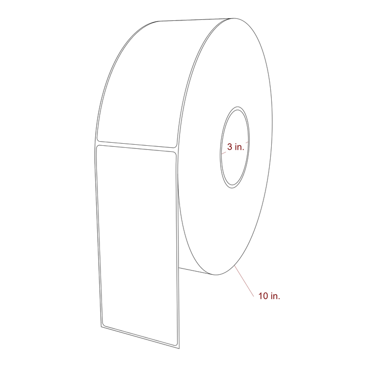 3 Inch x 6.5 Inch Rectangle Inkjet Label Roll - 3 Inch Core - 10 Inch Roll OD - 3D Perspective