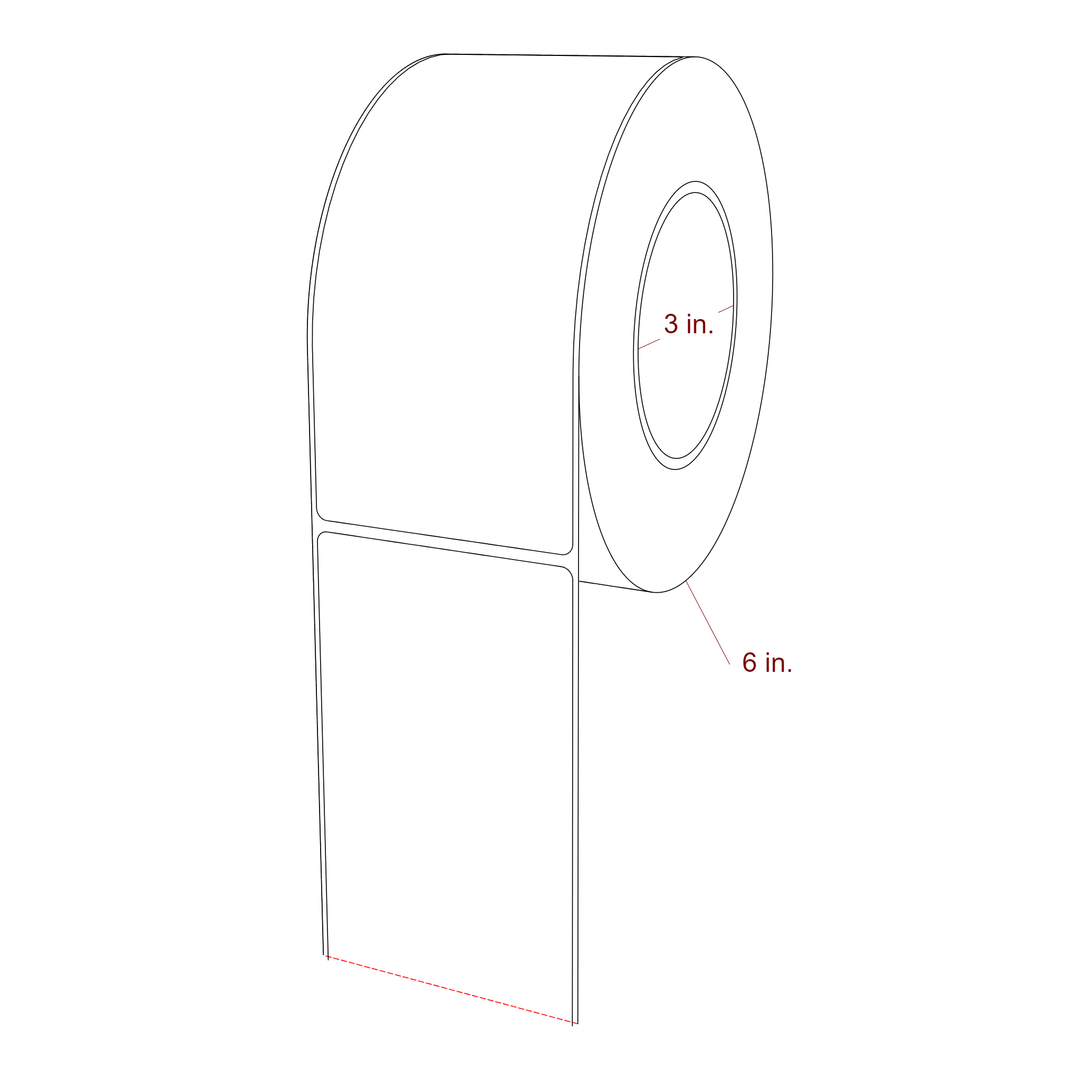 3 Inch x 6.5 Inch Rectangle Inkjet Label Roll - 3 Inch Core - 6 Inch Roll OD - 3D Perspective