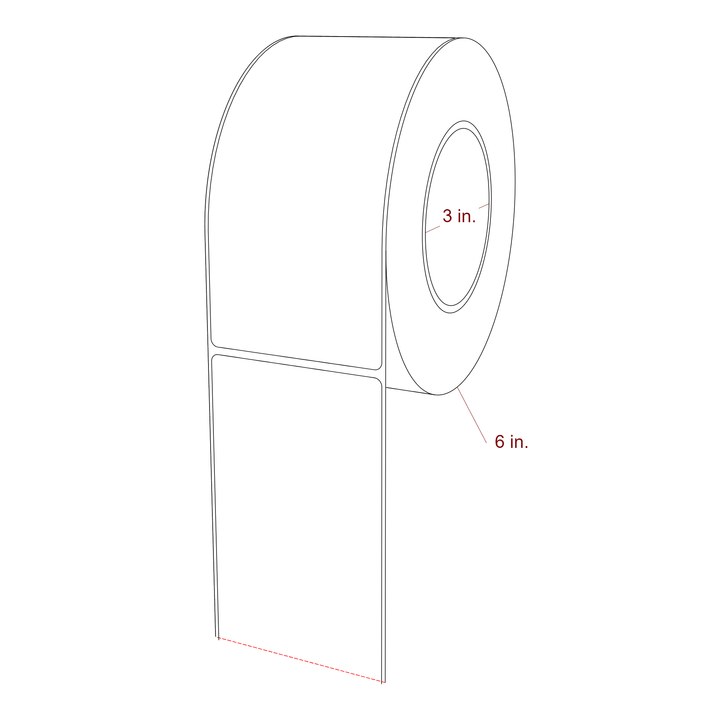 3 Inch x 6.5 Inch Rectangle Inkjet Label Roll - 3 Inch Core - 6 Inch Roll OD - 3D Perspective