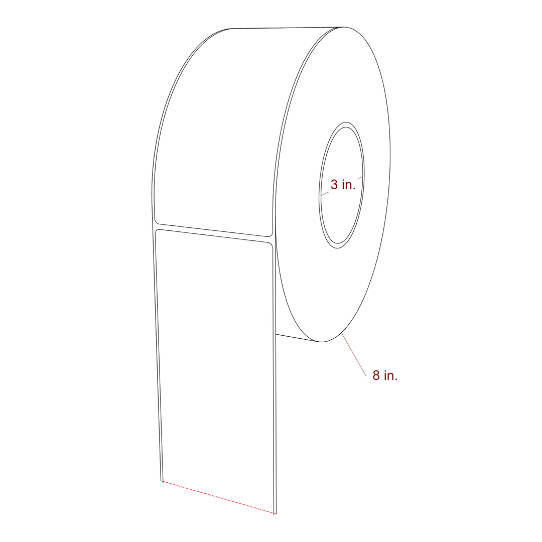 3 Inch x 6.5 Inch Rectangle Inkjet Label Roll - 3 Inch Core - 8 Inch Roll OD - 3D Perspective