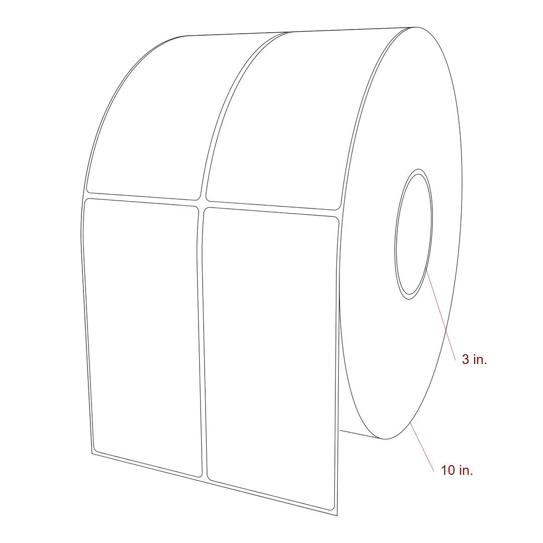 3 Inch x 6 Inch Rectangle Inkjet Label Roll - 3 Inch Core - 10 Inch Roll OD - 2Up - 3D Perspective