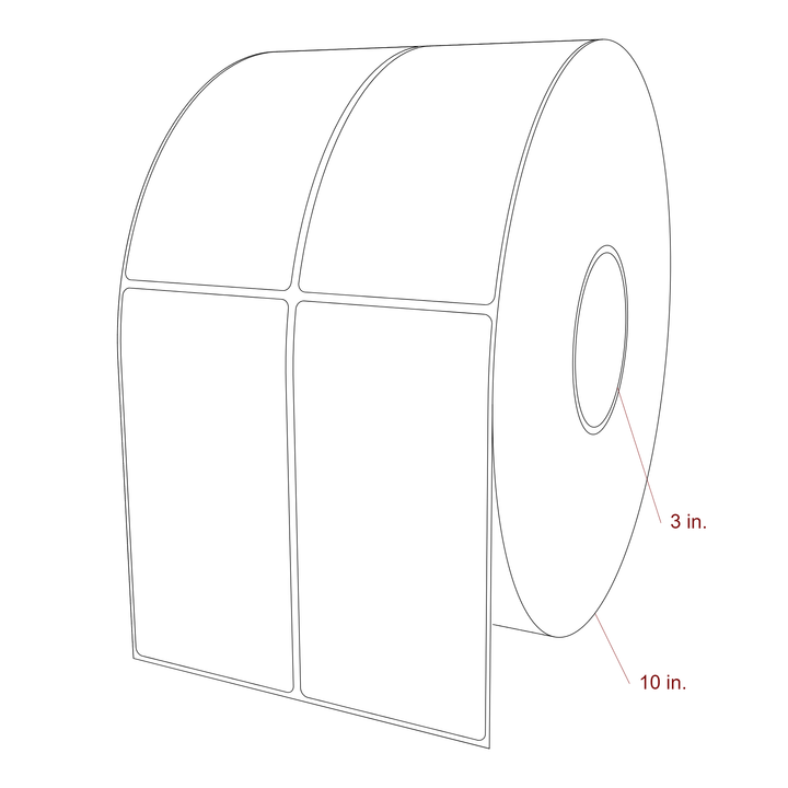3 Inch x 6 Inch Rectangle Inkjet Label Roll - 3 Inch Core - 10 Inch Roll OD - 2Up - 3D Perspective