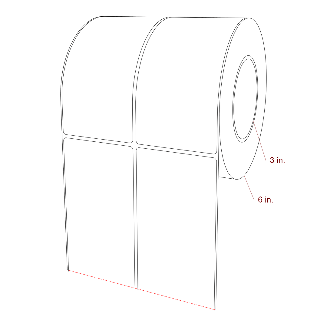 3 Inch x 6 Inch Rectangle Inkjet Label Roll - 3 Inch Core - 6 Inch Roll OD - 2Up - 3D Perspective