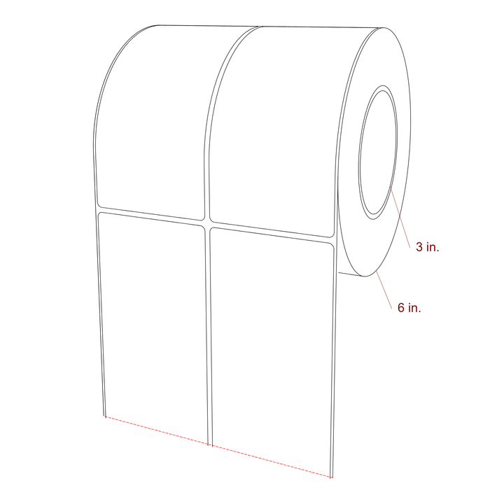 3 Inch x 6 Inch Rectangle Inkjet Label Roll - 3 Inch Core - 6 Inch Roll OD - 2Up - 3D Perspective