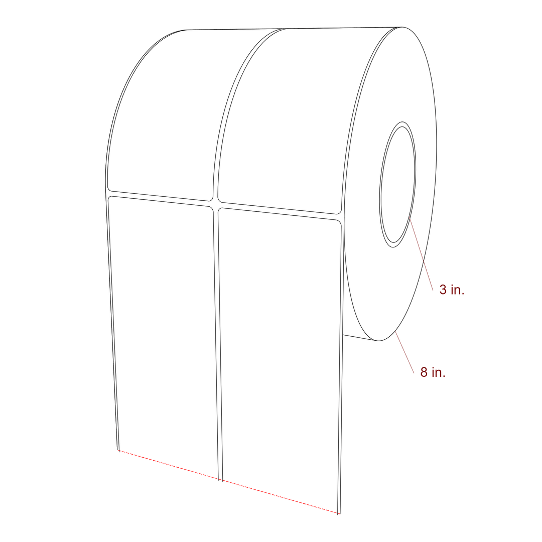 3 Inch x 6 Inch Rectangle Inkjet Label Roll - 3 Inch Core - 8 Inch Roll OD - 2Up - 3D Perspective