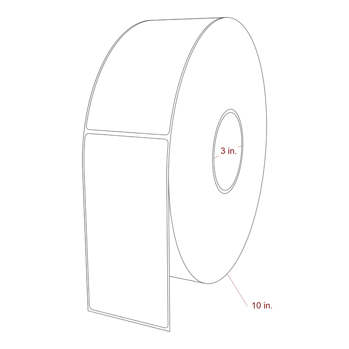 3 Inch x 6 Inch Rectangle Inkjet Label Roll - 3 Inch Core - 10 Inch Roll OD - 3D Perspective