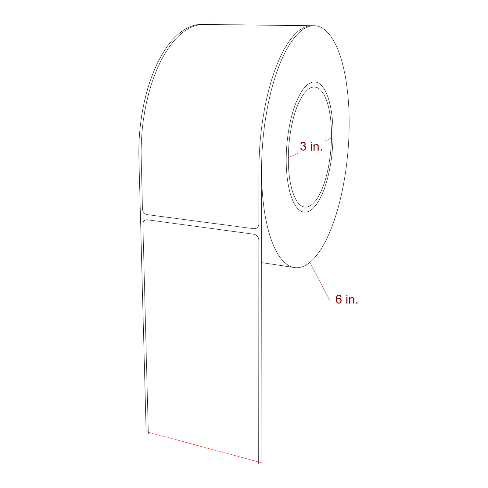 3 Inch x 6 Inch Rectangle Inkjet Label Roll - 3 Inch Core - 6 Inch Roll OD - 3D Perspective