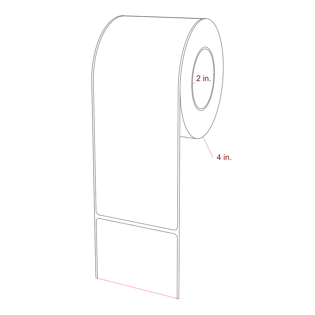 3 Inch x 7.75 Inch Rectangle Inkjet Label Roll - 2 Inch Core - 4 Inch Roll OD - 3D Perspective