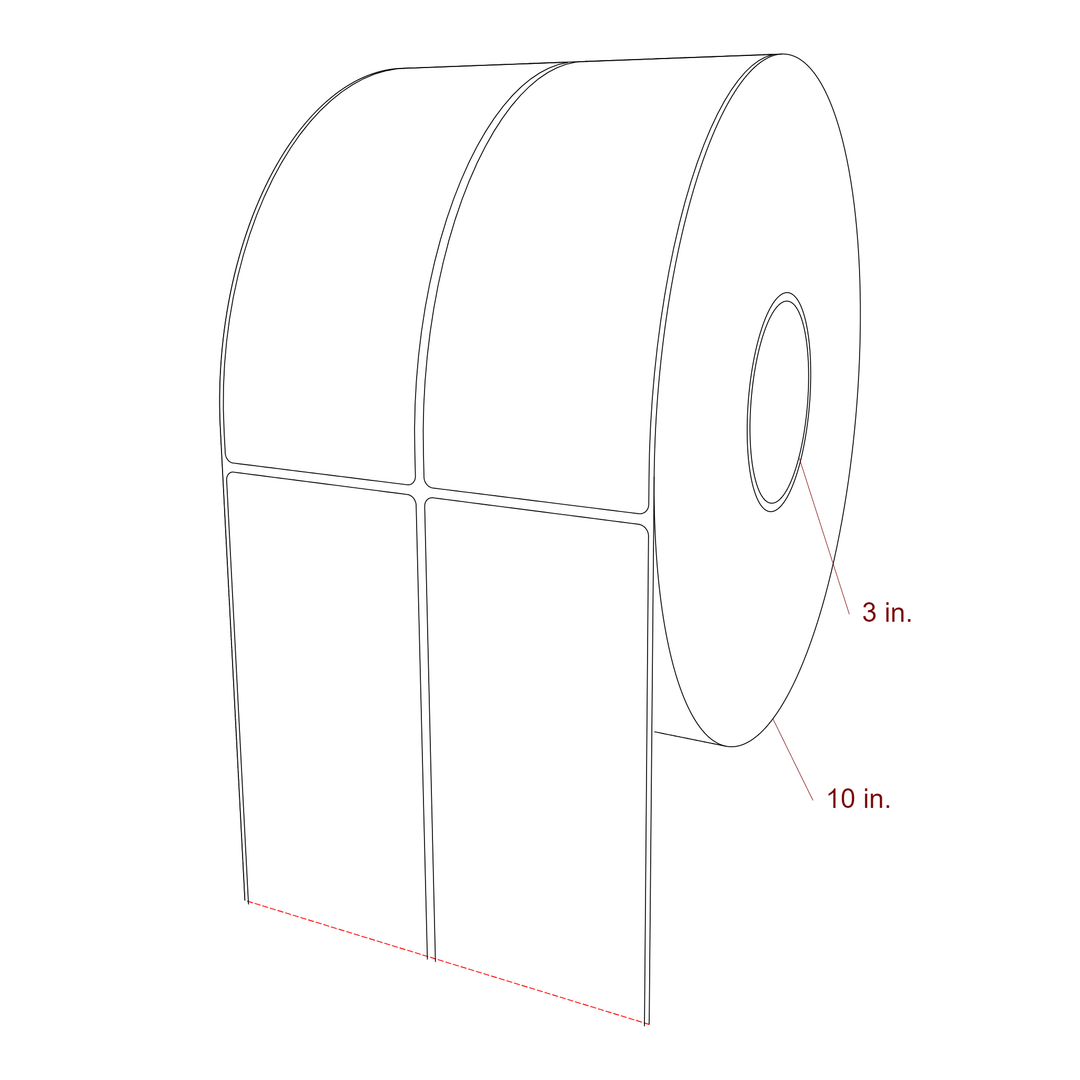 3 Inch x 7.75 Inch Rectangle Inkjet Label Roll - 3 Inch Core - 10 Inch Roll OD - 2Up - 3D Perspective