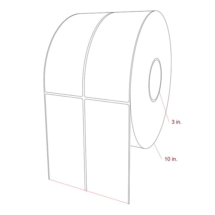3 Inch x 7.75 Inch Rectangle Inkjet Label Roll - 3 Inch Core - 10 Inch Roll OD - 2Up - 3D Perspective