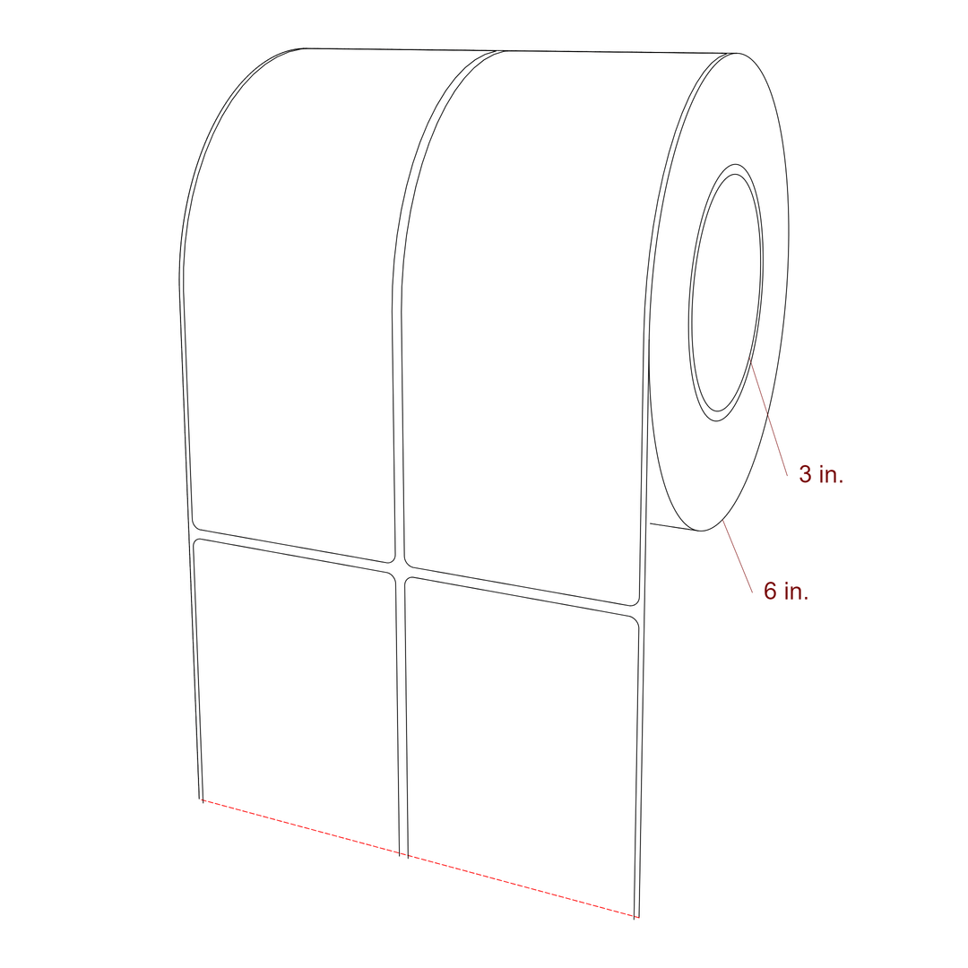 3 Inch x 7.75 Inch Rectangle Inkjet Label Roll - 3 Inch Core - 6 Inch Roll OD - 2Up - 3D Perspective