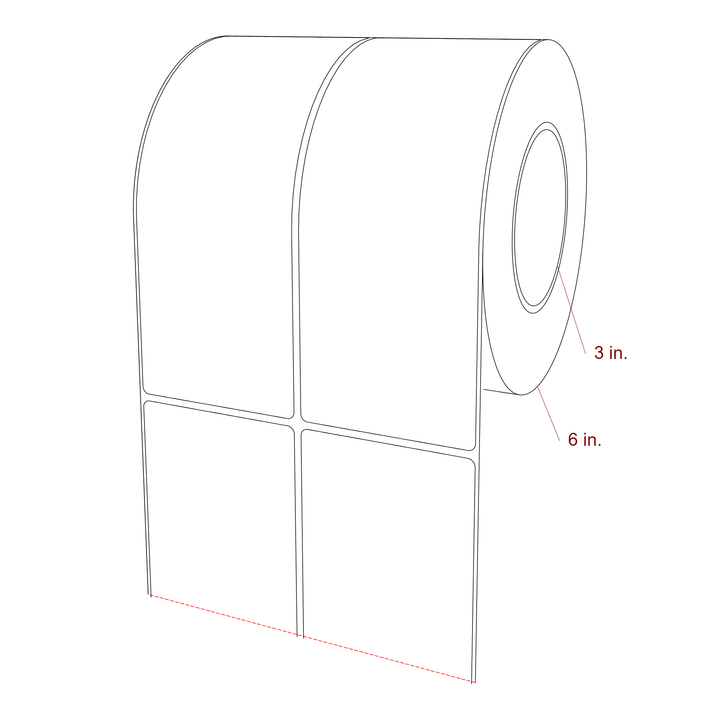 3 Inch x 7.75 Inch Rectangle Inkjet Label Roll - 3 Inch Core - 6 Inch Roll OD - 2Up - 3D Perspective