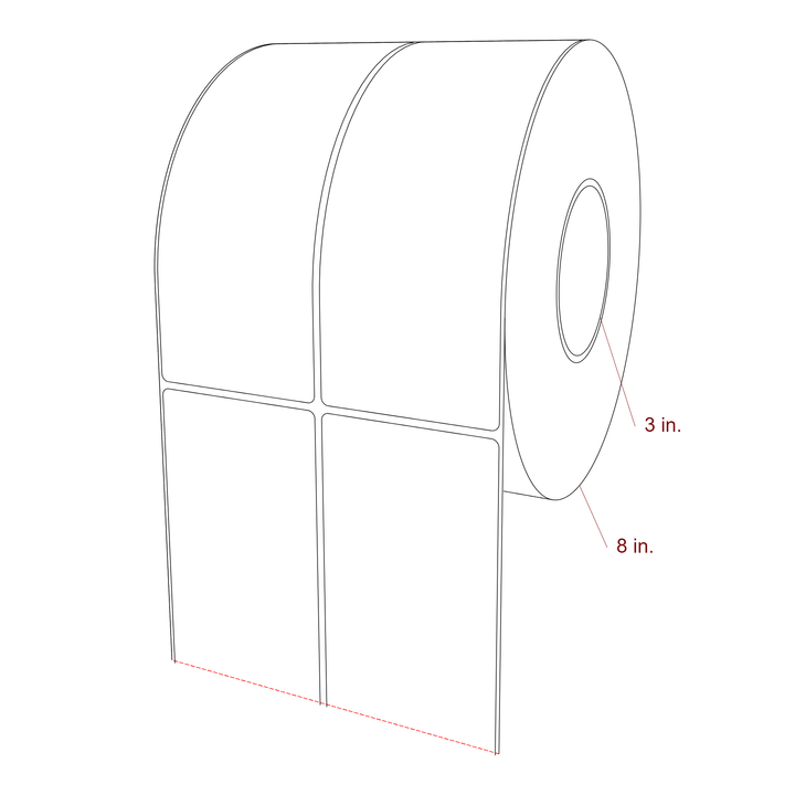3 Inch x 7.75 Inch Rectangle Inkjet Label Roll - 3 Inch Core - 8 Inch Roll OD - 2Up - 3D Perspective