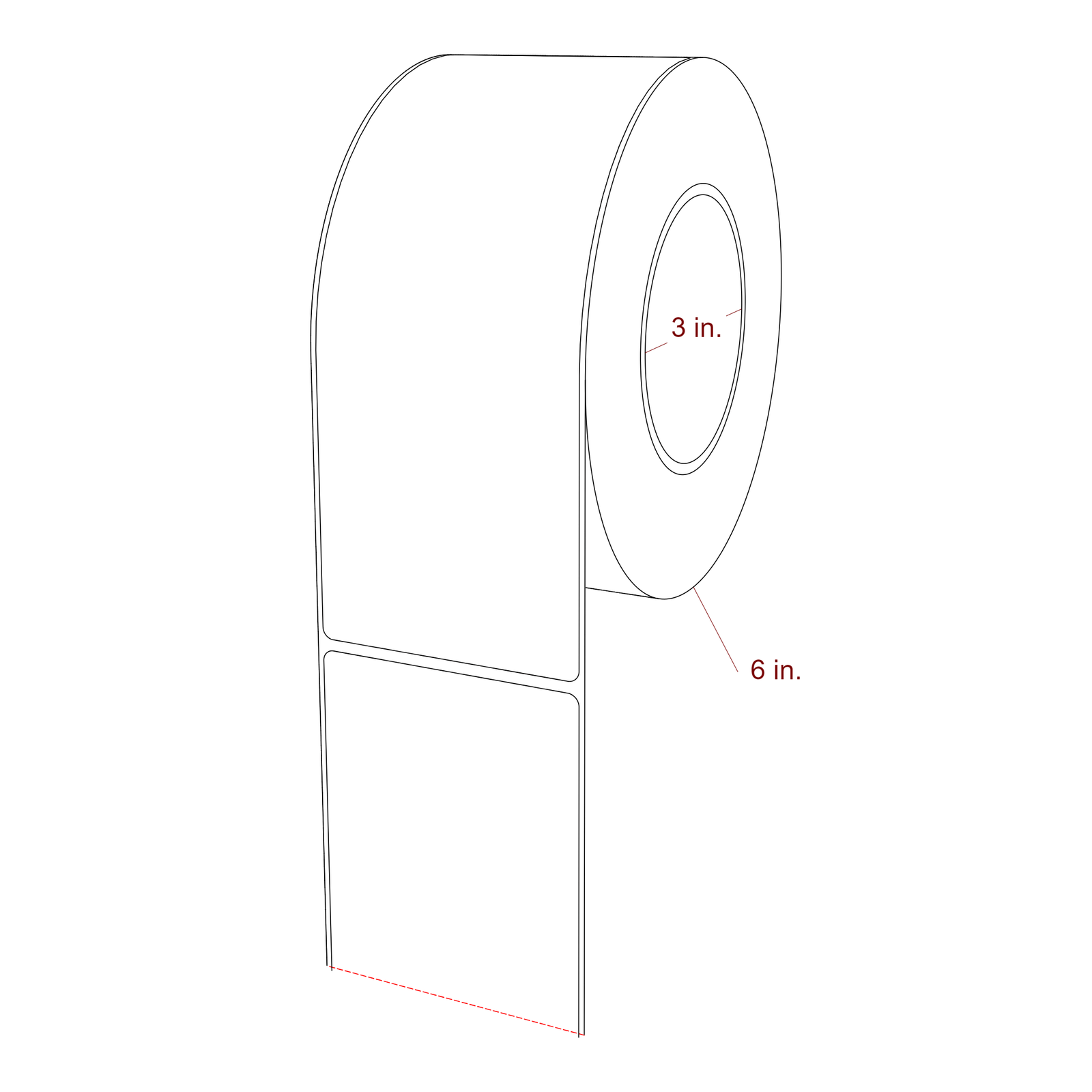 3 Inch x 7.75 Inch Rectangle Inkjet Label Roll - 3 Inch Core - 6 Inch Roll OD - 3D Perspective