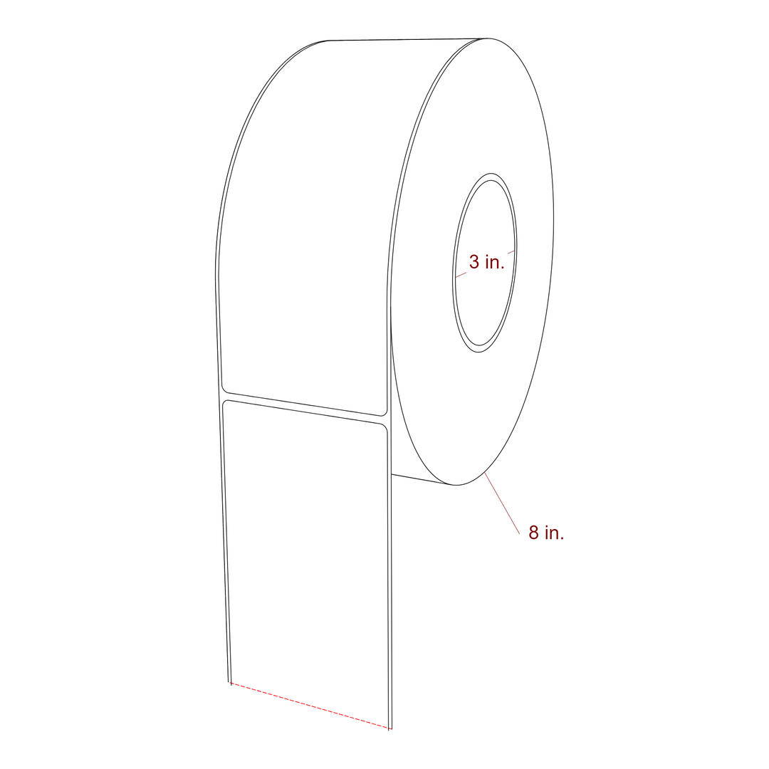 3 Inch x 7.75 Inch Rectangle Inkjet Label Roll - 3 Inch Core - 8 Inch Roll OD - 3D Perspective