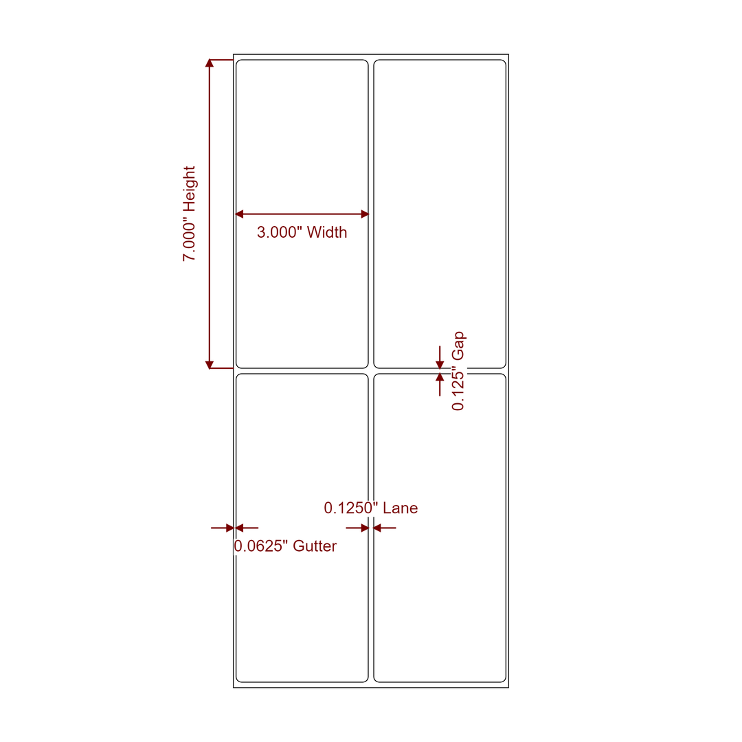 3 Inch x 7 Inch Rectangle Inkjet Label Roll - 2Up - 2D Drawing