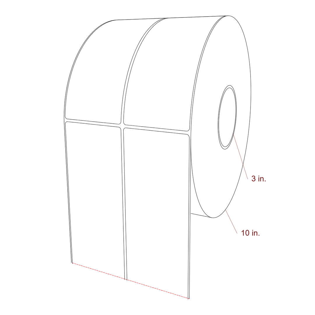 3 Inch x 7 Inch Rectangle Inkjet Label Roll - 3 Inch Core - 10 Inch Roll OD - 2Up - 3D Perspective