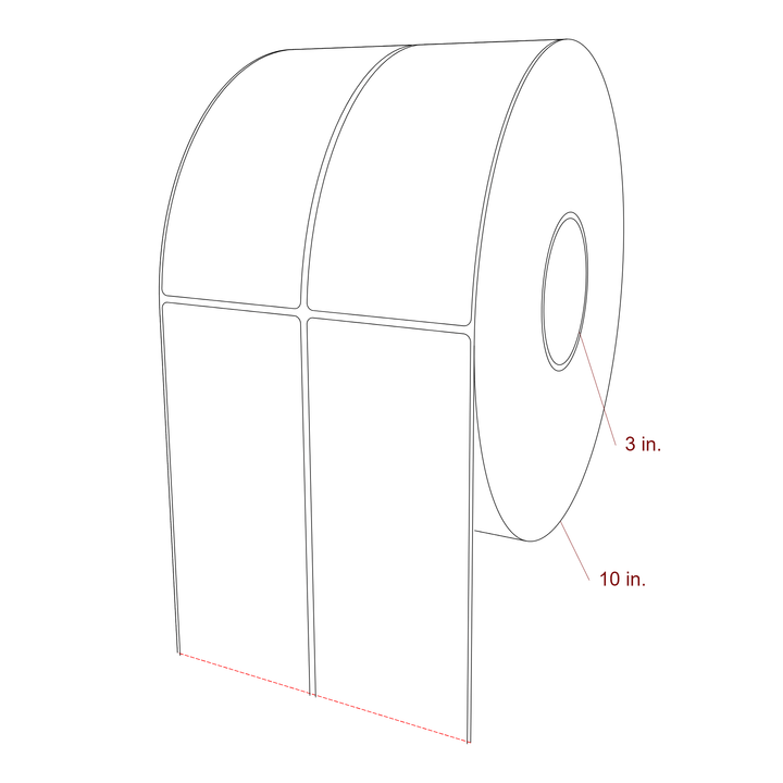 3 Inch x 7 Inch Rectangle Inkjet Label Roll - 3 Inch Core - 10 Inch Roll OD - 2Up - 3D Perspective