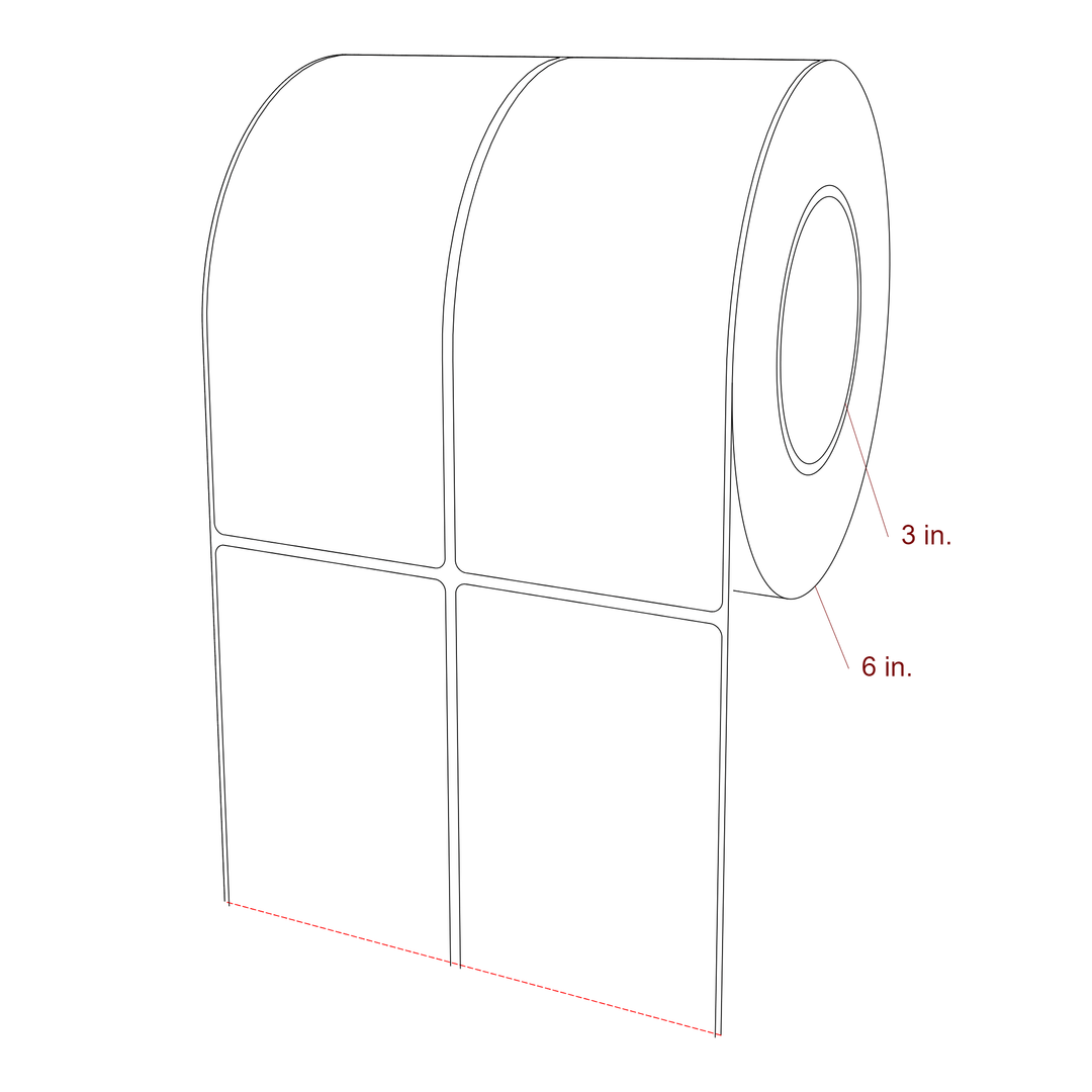 3 Inch x 7 Inch Rectangle Inkjet Label Roll - 3 Inch Core - 6 Inch Roll OD - 2Up - 3D Perspective