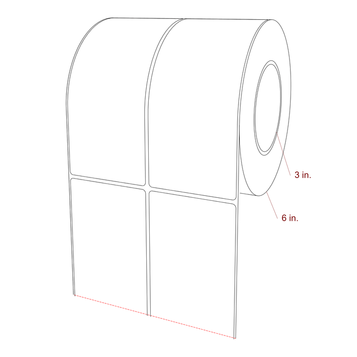 3 Inch x 7 Inch Rectangle Inkjet Label Roll - 3 Inch Core - 6 Inch Roll OD - 2Up - 3D Perspective