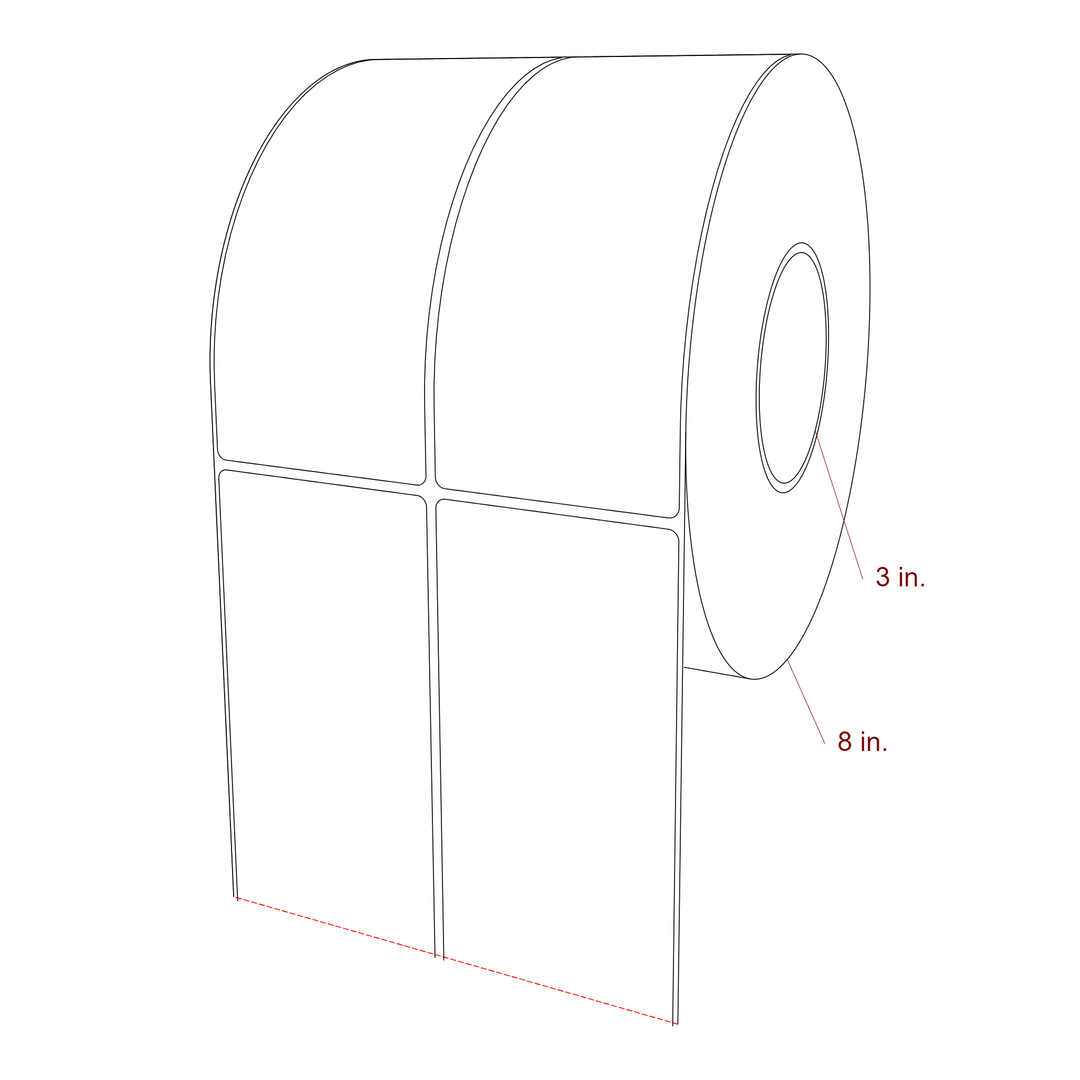 3 Inch x 7 Inch Rectangle Inkjet Label Roll - 3 Inch Core - 8 Inch Roll OD - 2Up - 3D Perspective
