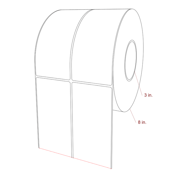 3 Inch x 7 Inch Rectangle Inkjet Label Roll - 3 Inch Core - 8 Inch Roll OD - 2Up - 3D Perspective