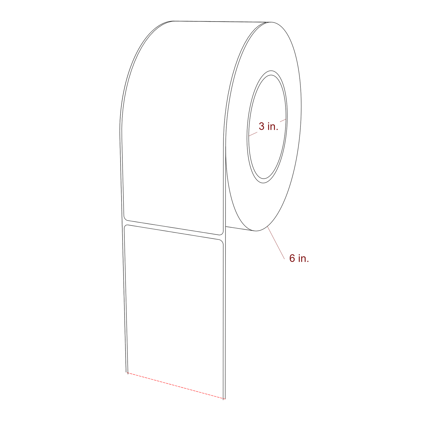 3 Inch x 7 Inch Rectangle Inkjet Label Roll - 3 Inch Core - 6 Inch Roll OD - 3D Perspective