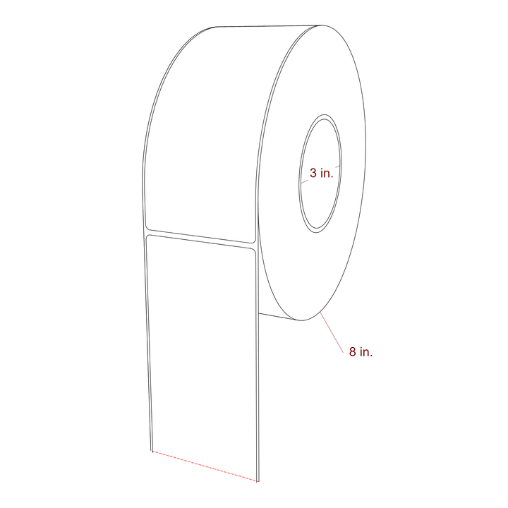3 Inch x 7 Inch Rectangle Inkjet Label Roll - 3 Inch Core - 8 Inch Roll OD - 3D Perspective