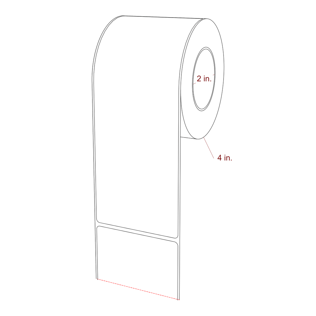 3 Inch x 8 Inch Rectangle Inkjet Label Roll - 2 Inch Core - 4 Inch Roll OD - 3D Perspective