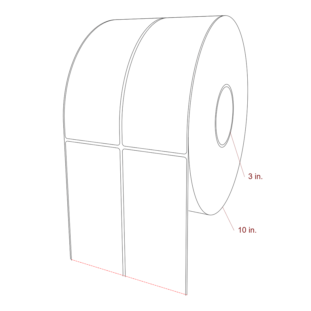 3 Inch x 8 Inch Rectangle Inkjet Label Roll - 3 Inch Core - 10 Inch Roll OD - 2Up - 3D Perspective