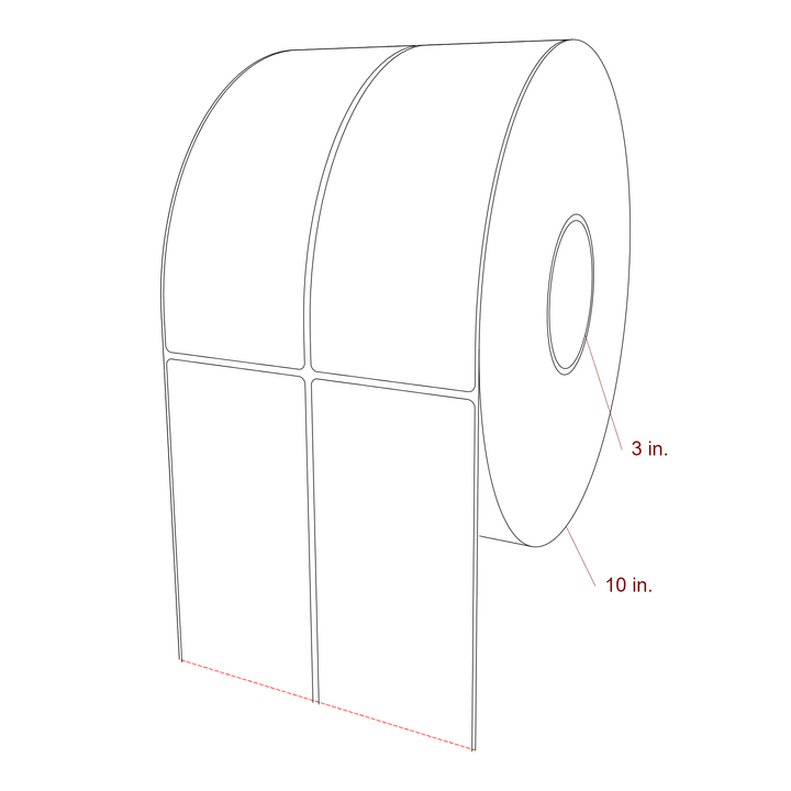 3 Inch x 8 Inch Rectangle Inkjet Label Roll - 3 Inch Core - 10 Inch Roll OD - 2Up - 3D Perspective