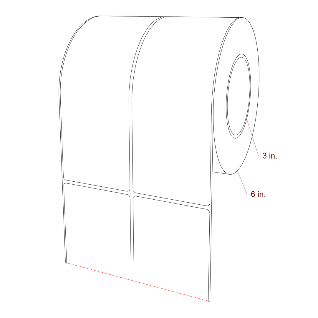 3 Inch x 8 Inch Rectangle Inkjet Label Roll - 3 Inch Core - 6 Inch Roll OD - 2Up - 3D Perspective