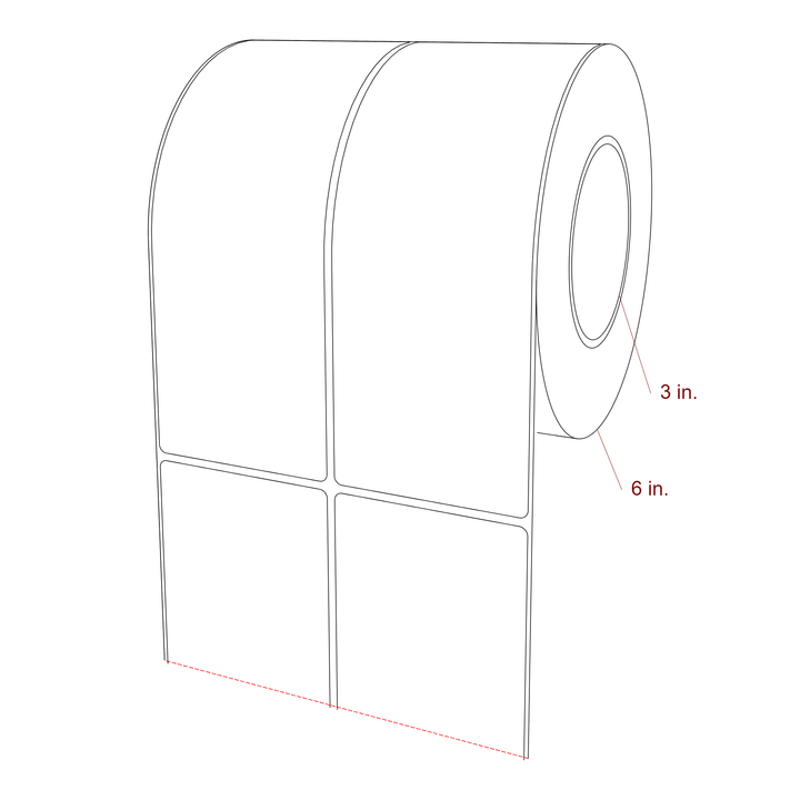 3 Inch x 8 Inch Rectangle Inkjet Label Roll - 3 Inch Core - 6 Inch Roll OD - 2Up - 3D Perspective