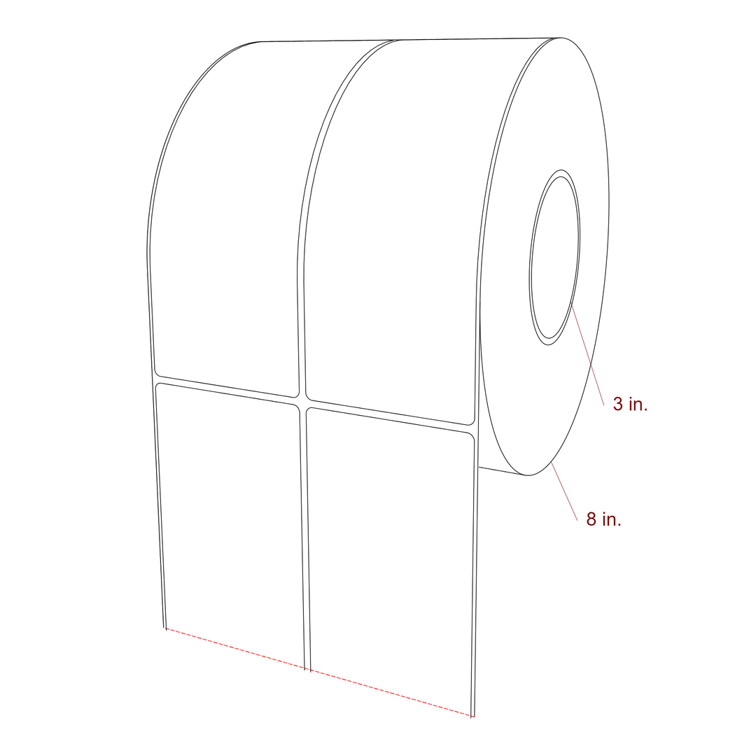 3 Inch x 8 Inch Rectangle Inkjet Label Roll - 3 Inch Core - 8 Inch Roll OD - 2Up - 3D Perspective