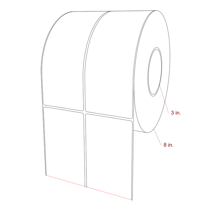 3 Inch x 8 Inch Rectangle Inkjet Label Roll - 3 Inch Core - 8 Inch Roll OD - 2Up - 3D Perspective